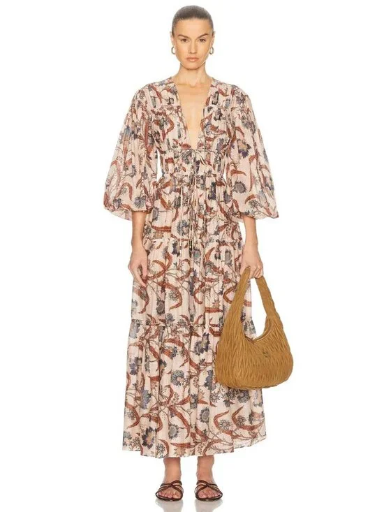 Zimmermann Ascension Tie Billow Cotton Tiered Maxi Dress AU 2 / US 8 NWT $1,250 - Picture 5 of 13